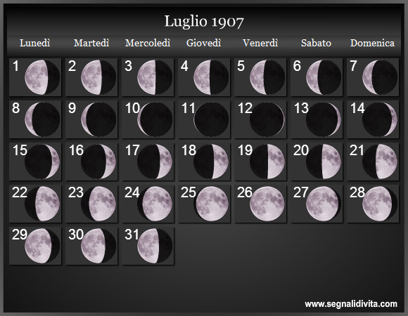 Calendario Lunare Luglio 1907 :: Fasi Lunari