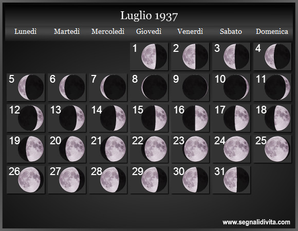 Calendario Lunare Luglio 1937 :: Fasi Lunari
