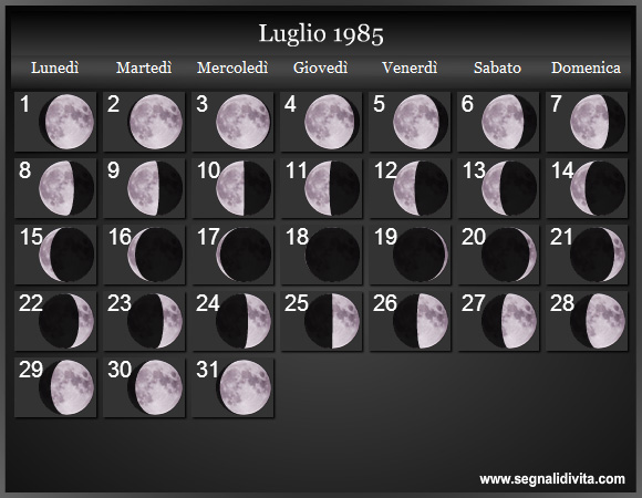 Calendario Lunare Luglio 1985 :: Fasi Lunari