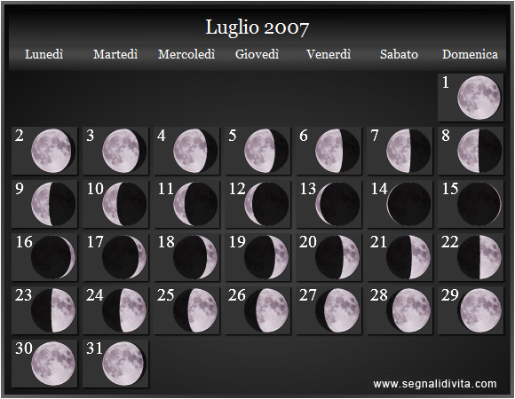 Calendario Lunare Luglio 2007 :: Fasi lunari