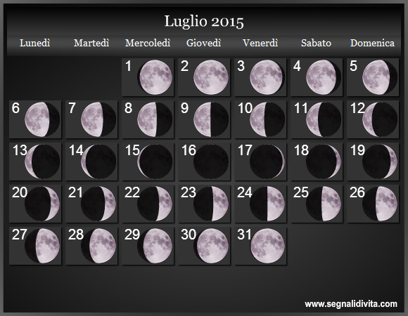 Calendario Lunare Luglio 2015 :: Fasi Lunari