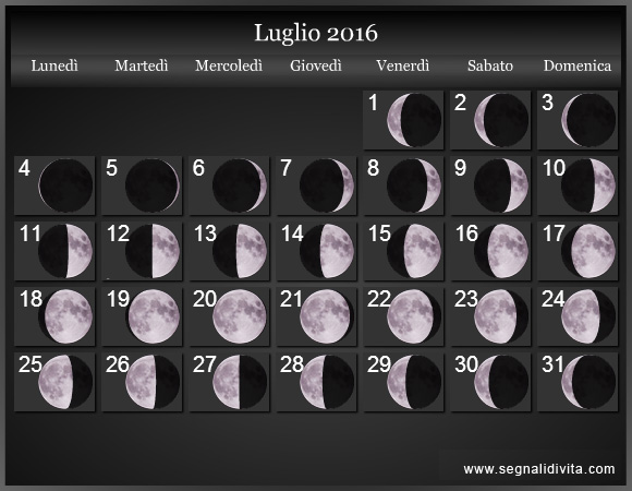 Calendario Lunare Luglio 2016 :: Fasi Lunari