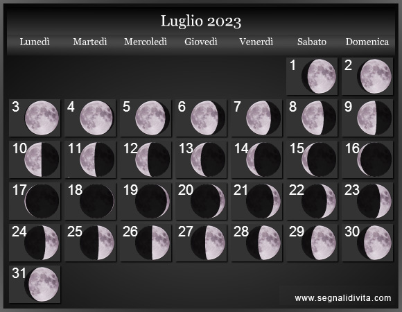 Calendario Lunare Luglio 2023 :: Fasi Lunari