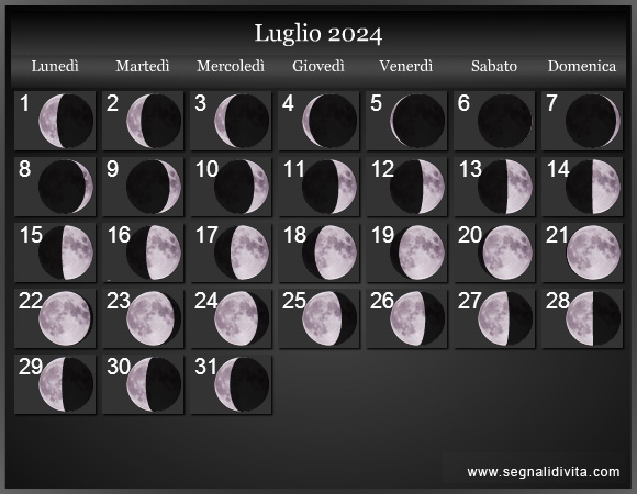 Calendario Lunare Luglio 2024 :: Fasi Lunari