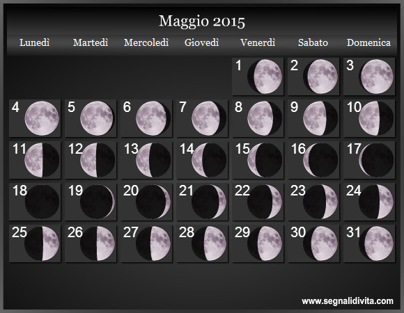 Calendario Lunare Maggio 2015 :: Fasi Lunari