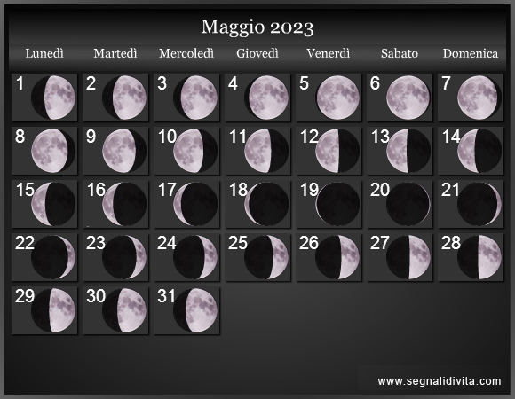 Calendario Lunare Maggio 2023 :: Fasi Lunari