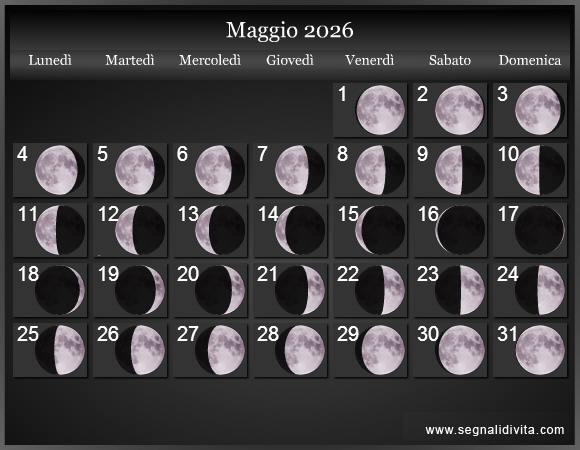 Calendario Lunare Maggio 2026 :: Fasi lunari