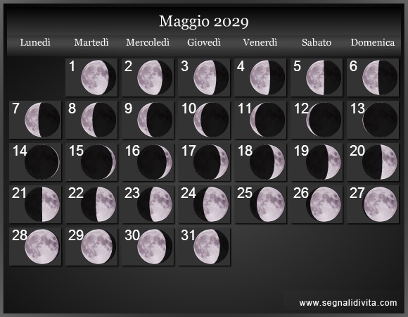 Calendario Lunare Maggio 2029 :: Fasi lunari