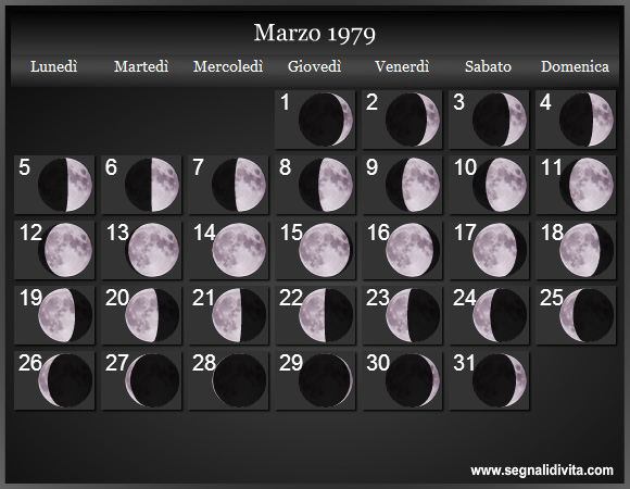 Calendario Lunare Marzo 1979 :: Fasi Lunari