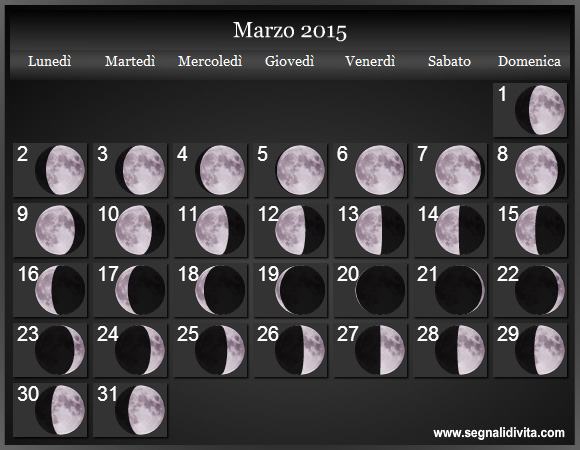 Calendario Lunare Marzo 2015 :: Fasi Lunari