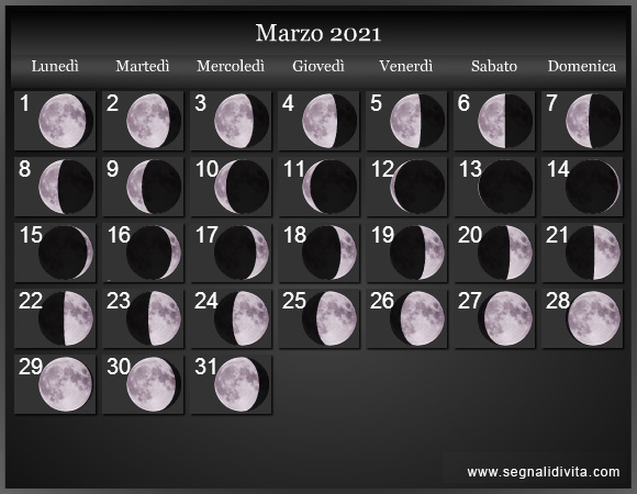 Calendario Lunare Marzo 2021 :: Fasi Lunari