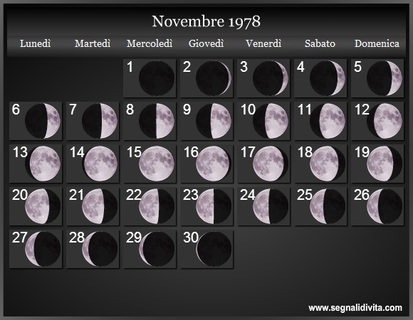 Calendario Lunare Novembre 1978 :: Fasi Lunari