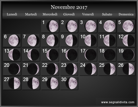 Calendario Lunare Novembre 2017 :: Fasi Lunari