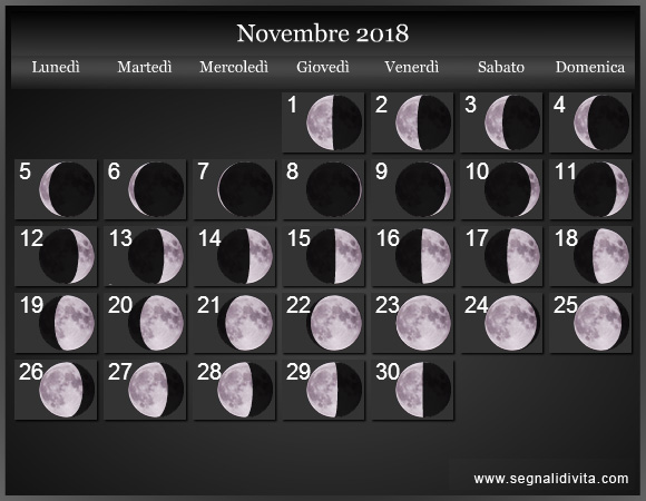 Calendario Lunare Novembre 2018 :: Fasi Lunari