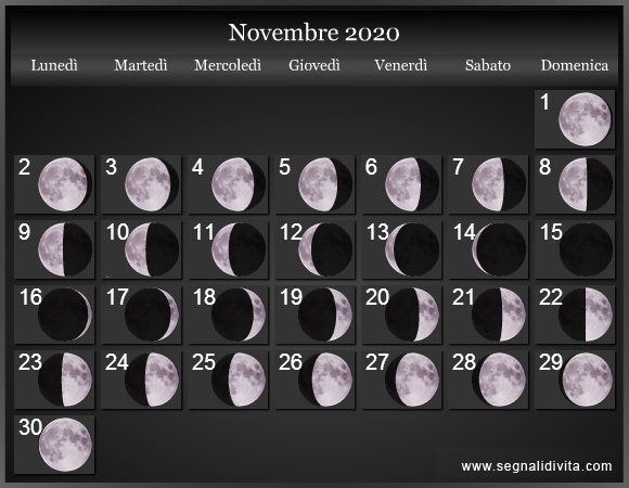Calendario Lunare Novembre 2020 :: Fasi Lunari