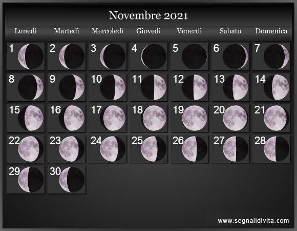 Calendario Lunare Novembre 2021 :: Fasi Lunari