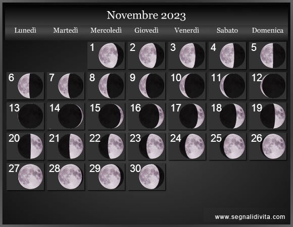 Calendario Lunare Novembre 2023 :: Fasi Lunari