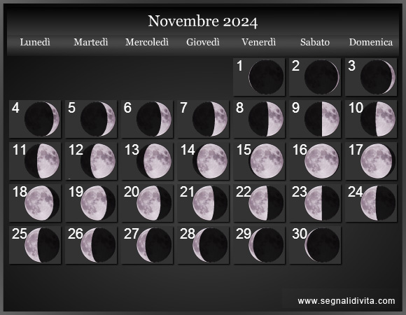 Calendario Lunare Novembre 2024 :: Fasi Lunari