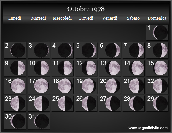 Calendario Lunare Ottobre 1978 :: Fasi Lunari