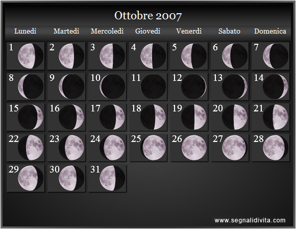 Calendario Lunare Ottobre 2007 :: Fasi lunari