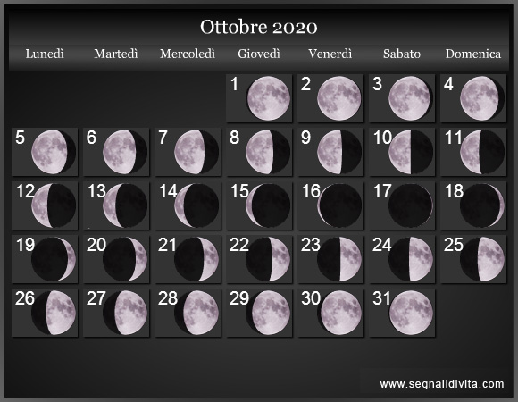 Calendario Lunare Ottobre 2020 :: Fasi Lunari