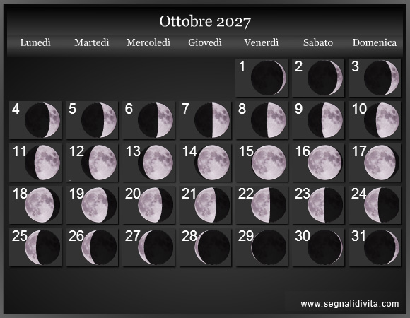 Calendario Lunare Ottobre 2027 :: Fasi lunari