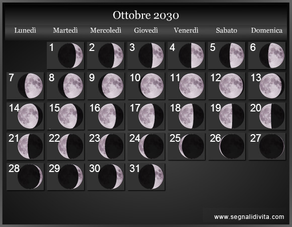 Calendario Lunare Ottobre 2030 :: Fasi lunari