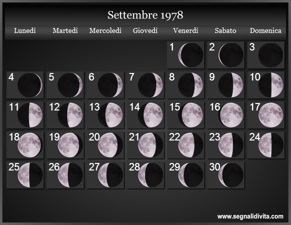 Calendario Lunare Settembre 1978 :: Fasi Lunari
