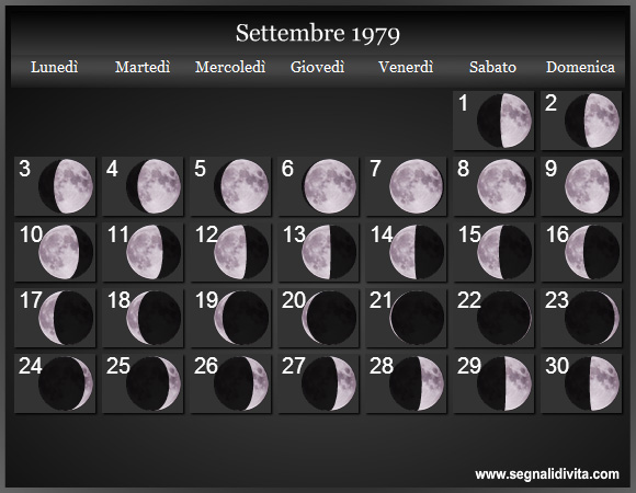 Calendario Lunare Settembre 1979 :: Fasi Lunari