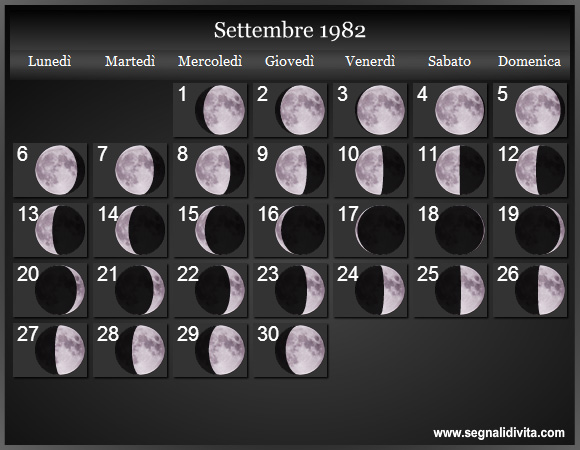 Calendario Lunare Settembre 1982 :: Fasi Lunari