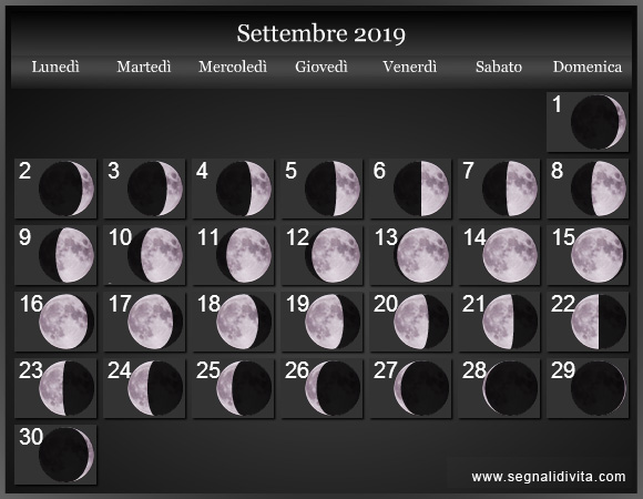 Calendario Lunare Settembre 2019 :: Fasi Lunari