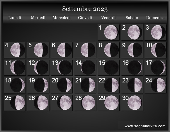 Calendario Lunare Settembre 2023 :: Fasi Lunari
