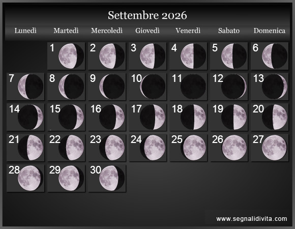 Calendario Lunare Settembre 2026 :: Fasi lunari